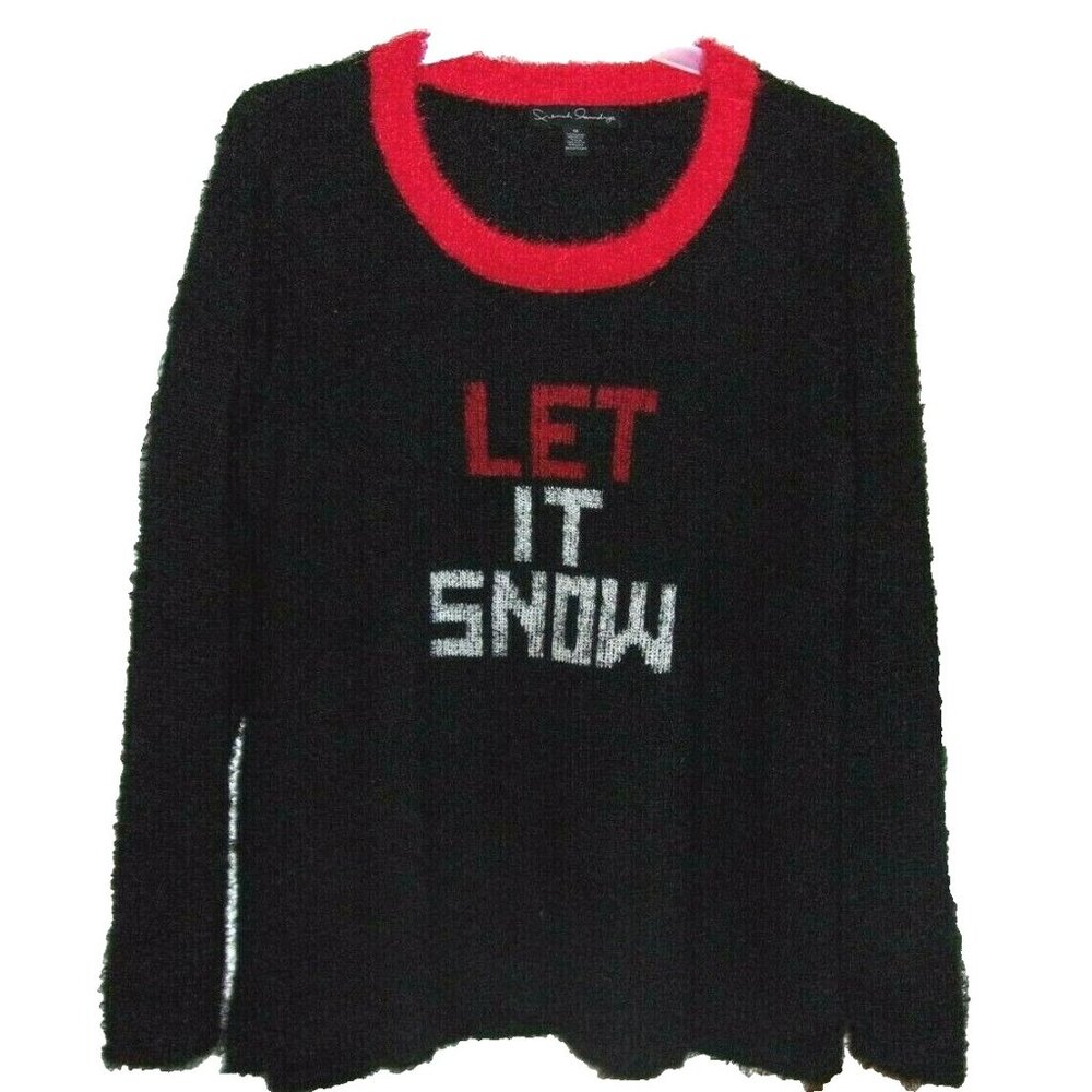 French Laundry Black Red White Let It Snow Shaggy Sweater Plus‎ Size 1X